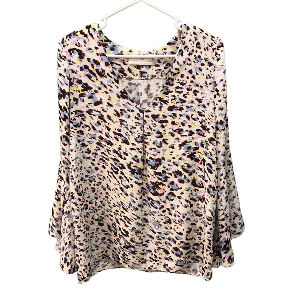 Amanda Uprichard colorful leopard animal print long bell sleeve top size small